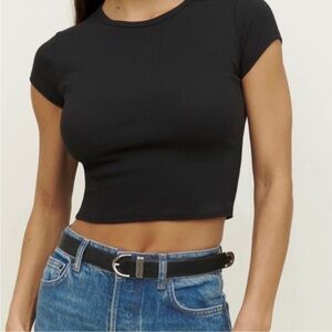 Reformation | Organic Cotton Ribbed Short Sleeve Crop Top